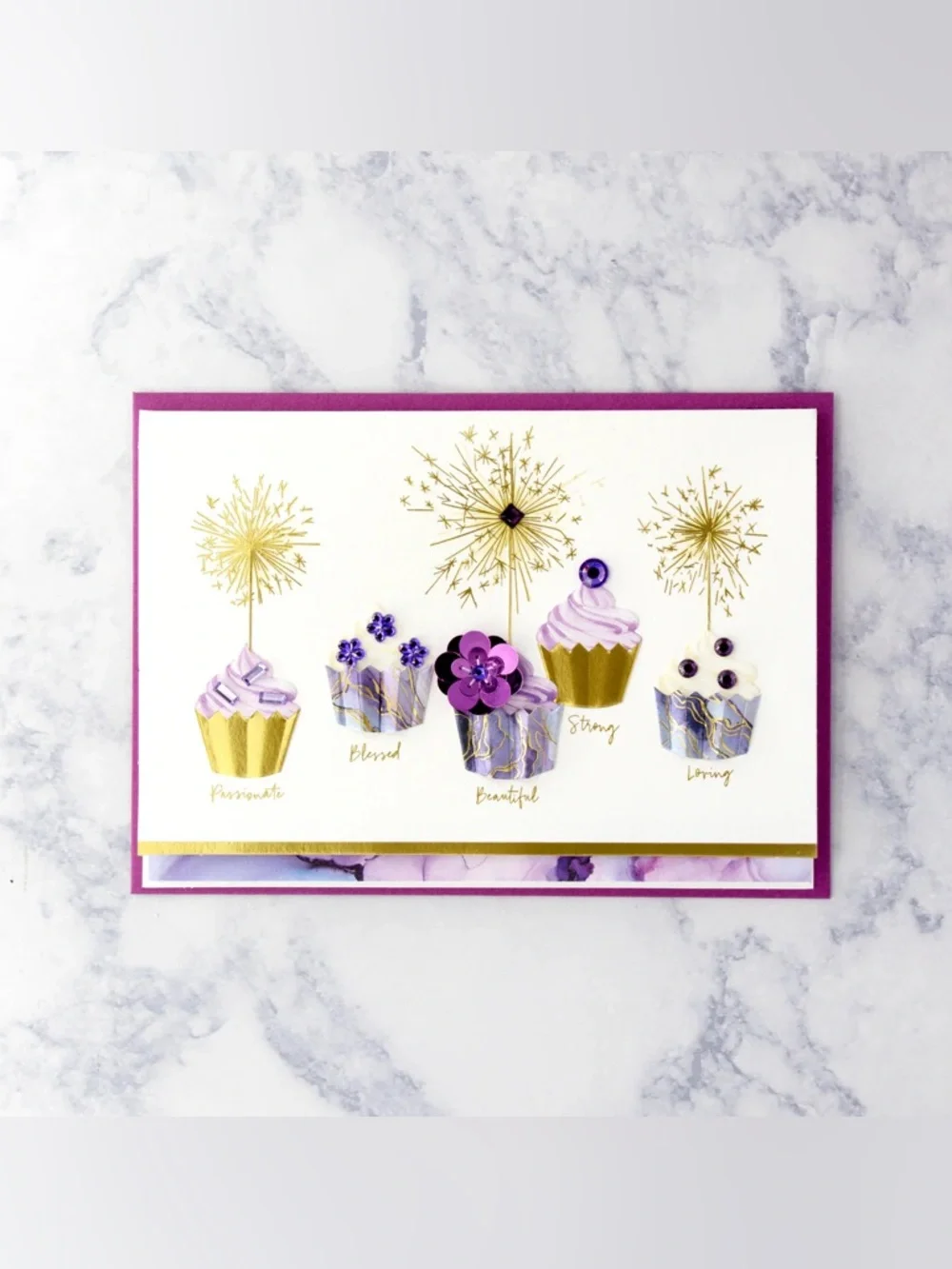 🆕Papyrus Gemmed Fancy Cupcakes Birthday Greeting Card